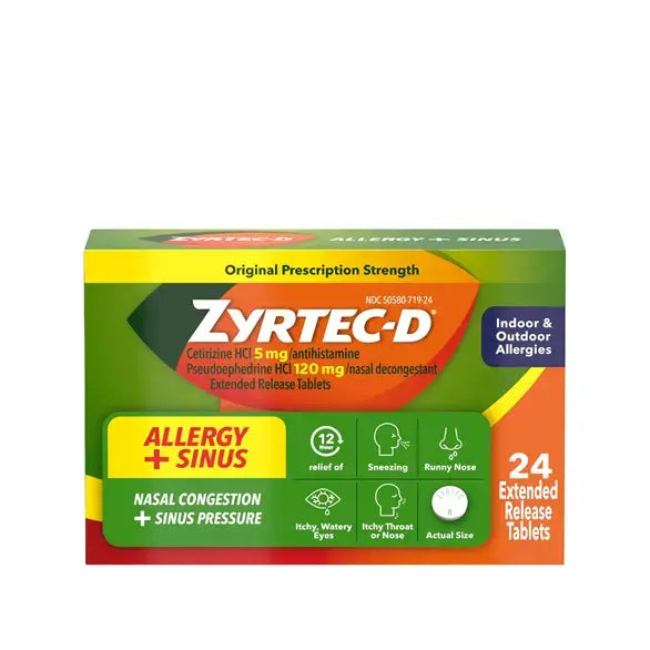 ZYRTEC-D® Allergy + Congestion Relief Tablets with Decongestant and Cetirizine HCl