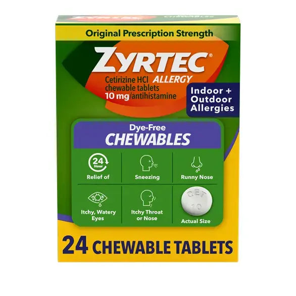 ZYRTEC® Dye-Free Chewable Allergy Medicine with 10 mg Cetirizine HCl